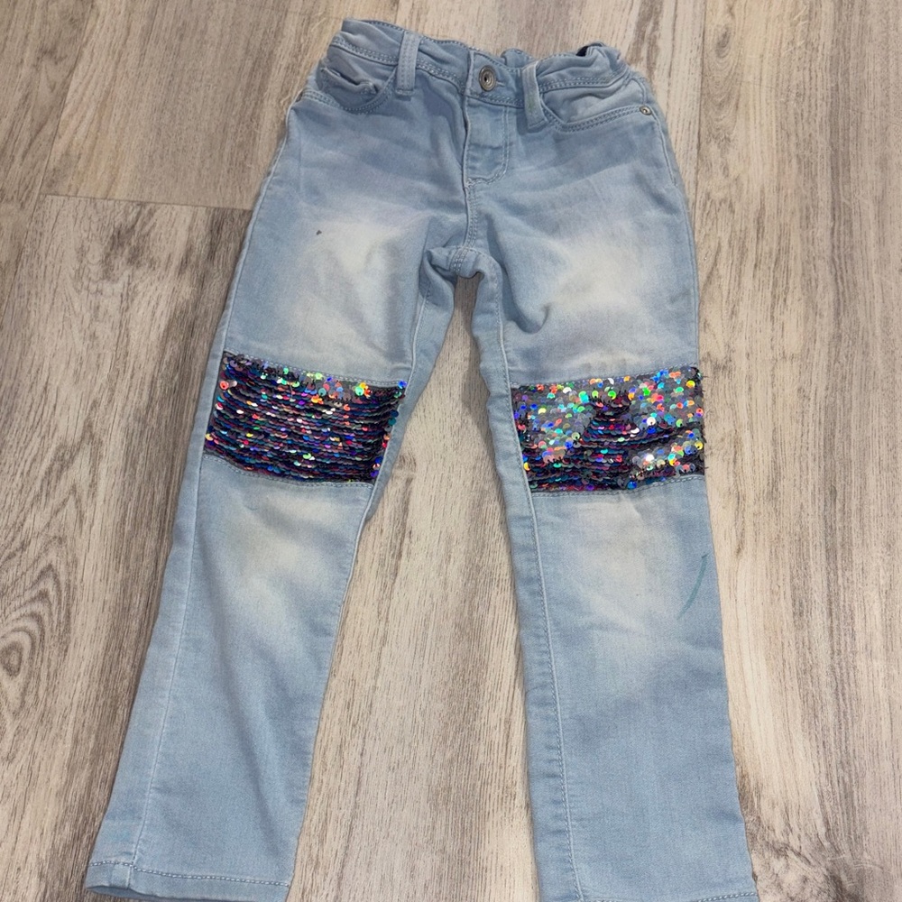 Sparkly Light Blue Kids Jeans with Sequin Accents